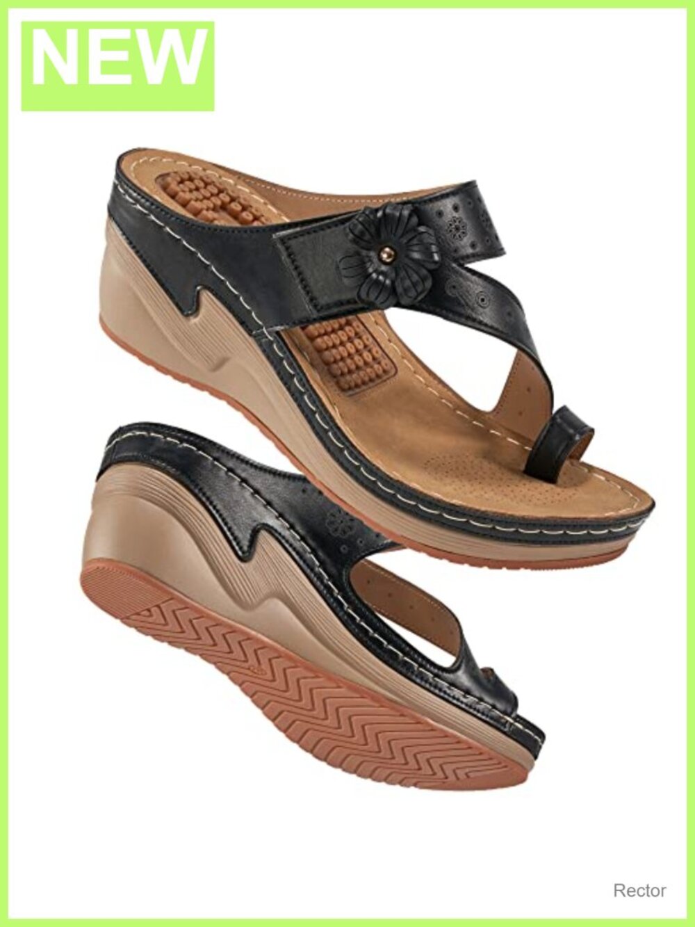 Women's Split Toe Wedge Sandals Faux Leather Memory Foam Comfort